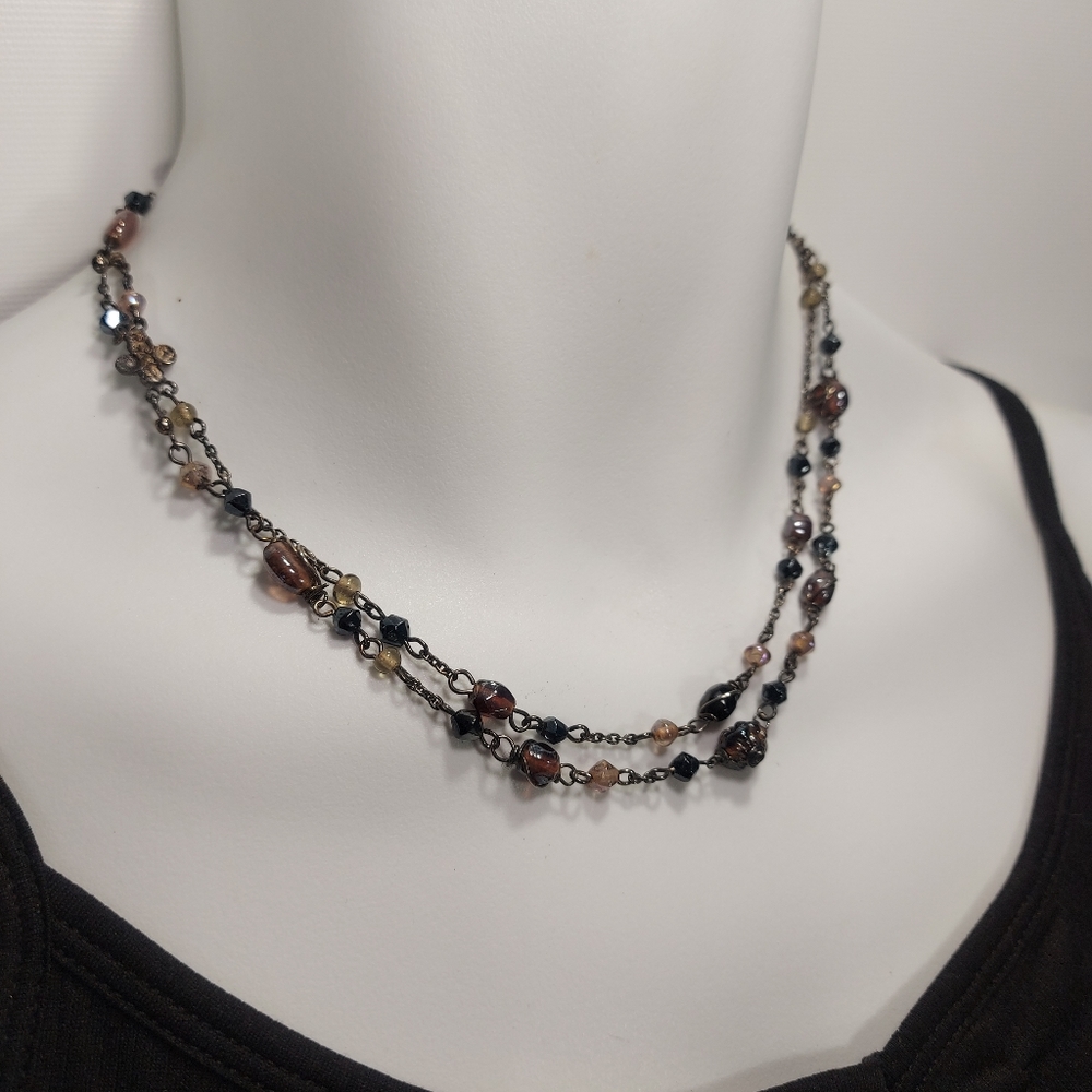 Glass Bead and Gunmetal Double Strand Necklace - Picture 2 of 8